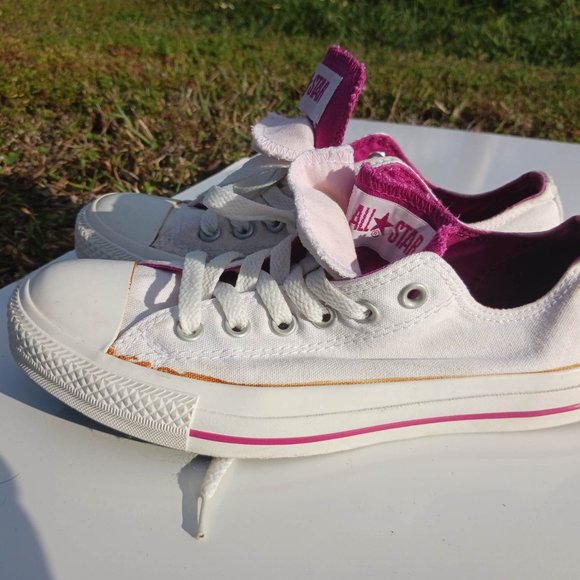Converse Size 6 White Pink Kid's Sneaker Shoes - Picture 4 of 10